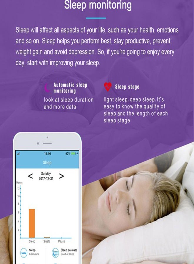 Heart Rate Blood Pressure Monitor Smart Wristband Purple - Image 3