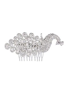 Silver-Tone Peafowl Hair Side Jewelery