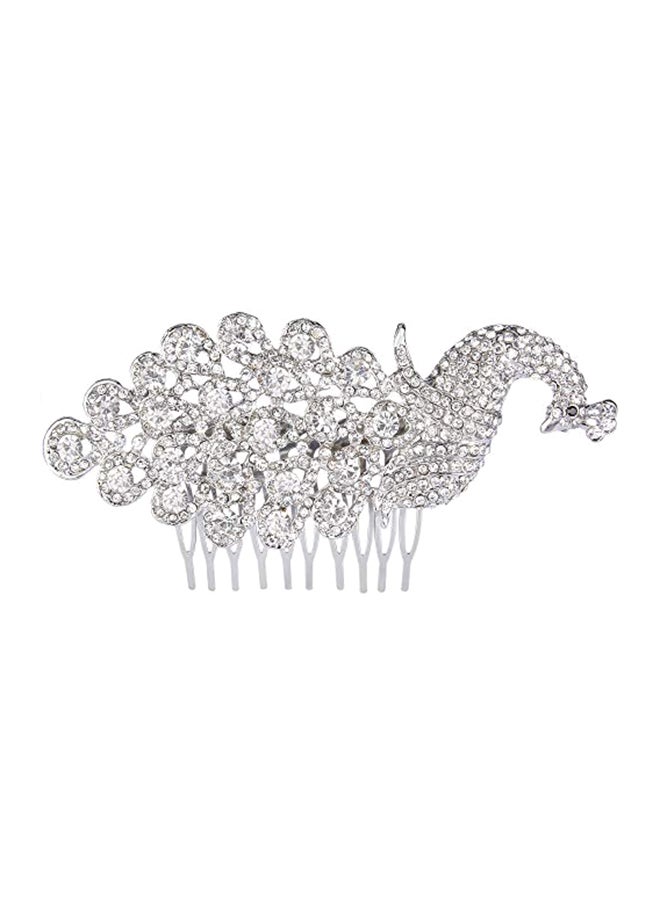 EVER FAITH - Silver-Tone Peafowl Hair Side Jewelery - Image 1