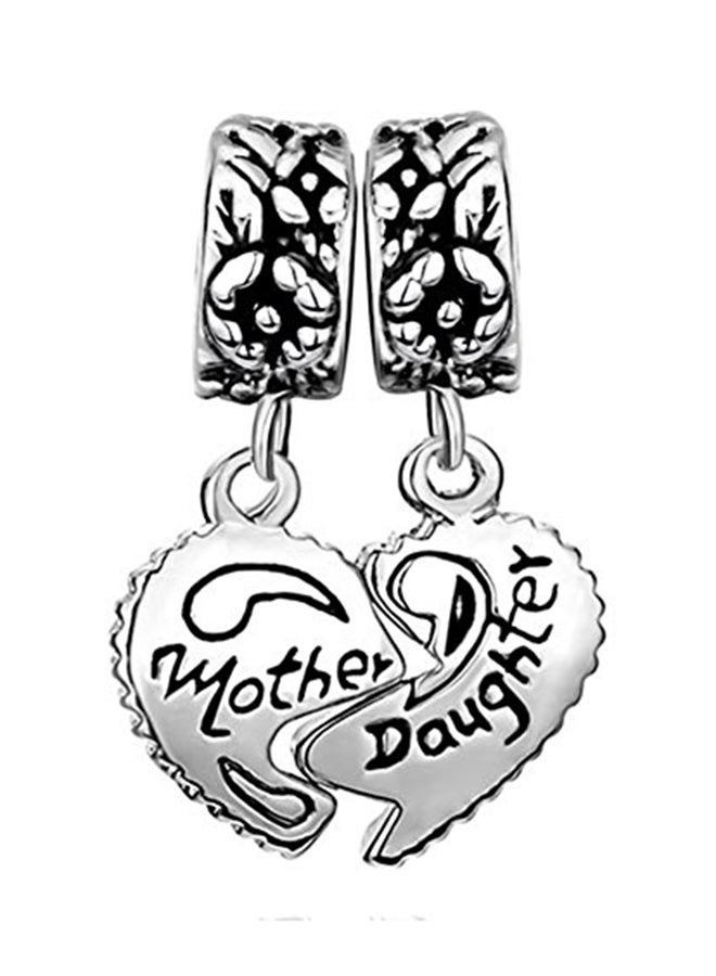 QueenCharms 2 Pcs Matching Mother Daughter Charm Heart Love Beads For Charm Bracelets