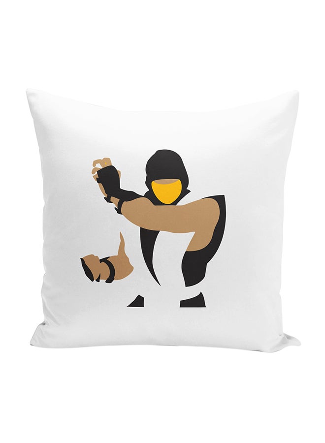 "وسادة زينة للديكور بطبعة شخصية سكوربيون من لعبة الفيديو "Mortal Kombat" أبيض/أصفر/أسود 16 x 16بوصة - Image 1