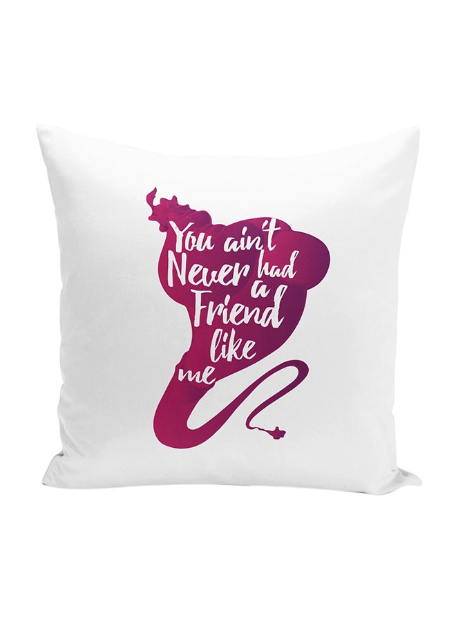 وسادة زينة مزودة بحشوة بنمط شخصية جني من الفيلم الكرتوني "Aladdin" مطبوع بعبارة تعبر عن الصداقة أبيض/ وردي 16x16بوصة