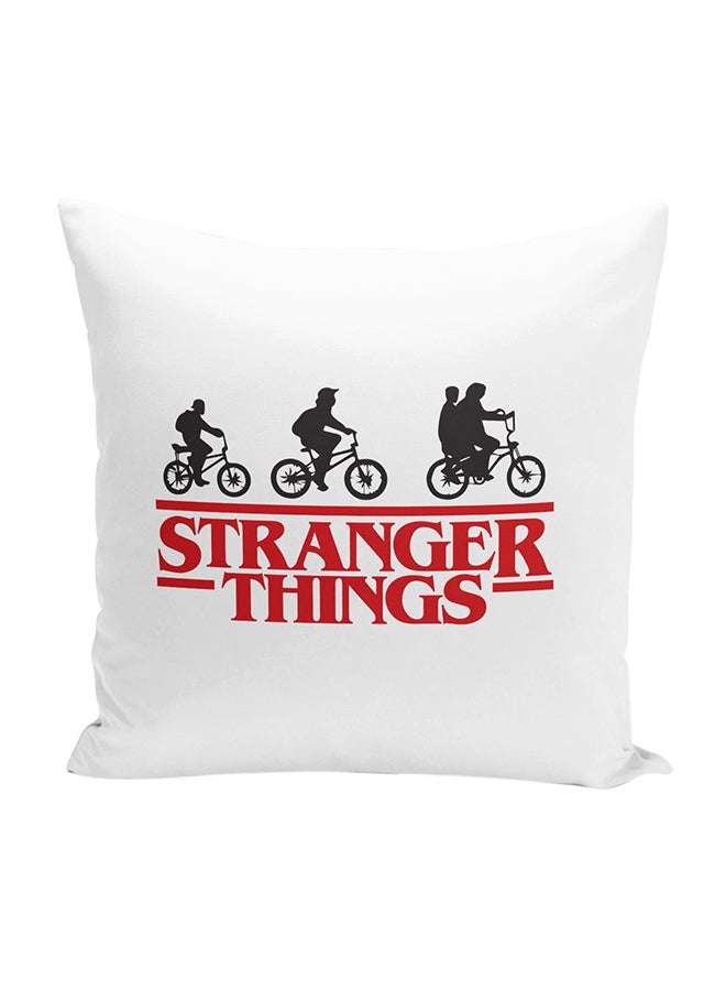 وسادة زينة بطبعة صورة أبطال مسلسل "Stranger Things" راكبين دراجاتهم أبيض/أسود/أحمر 16 x 16بوصة