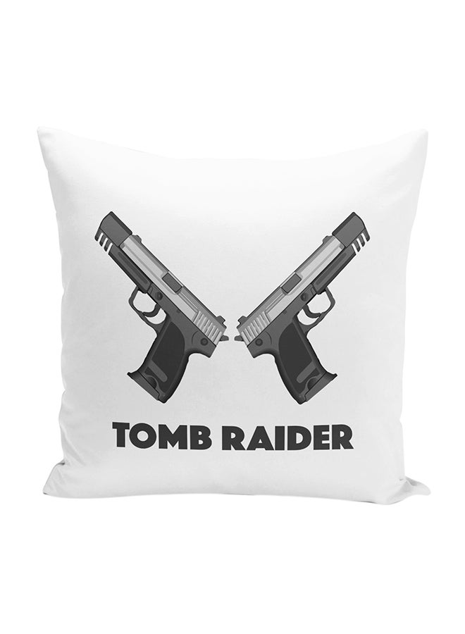 وسادة زينة للديكور مطبوع عليها عبارة "Guns Of Tomb Raider" أبيض/ أسود 16 x 16بوصة - Image 1