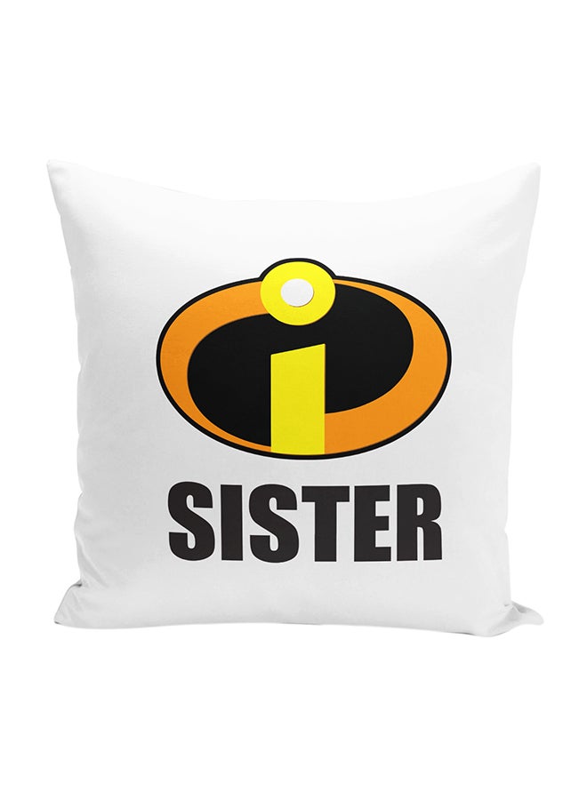 وسادة زينة مطبوع عليها عبارة "Sister Gift" أبيض/أسود/أصفر 16 x 16بوصة - Image 1