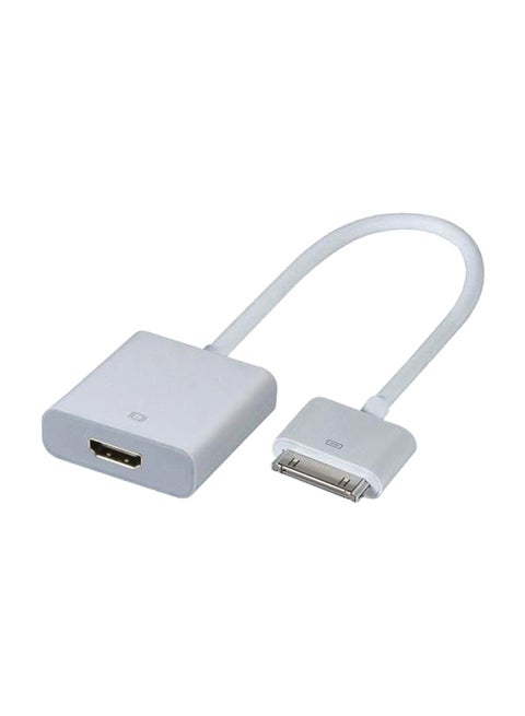 محول وصلة منصة ب30 دبوس إلى كابل HDMI لهواتف آبل آيفون 4/ 4s/ آيباد 2/3/4 أبيض