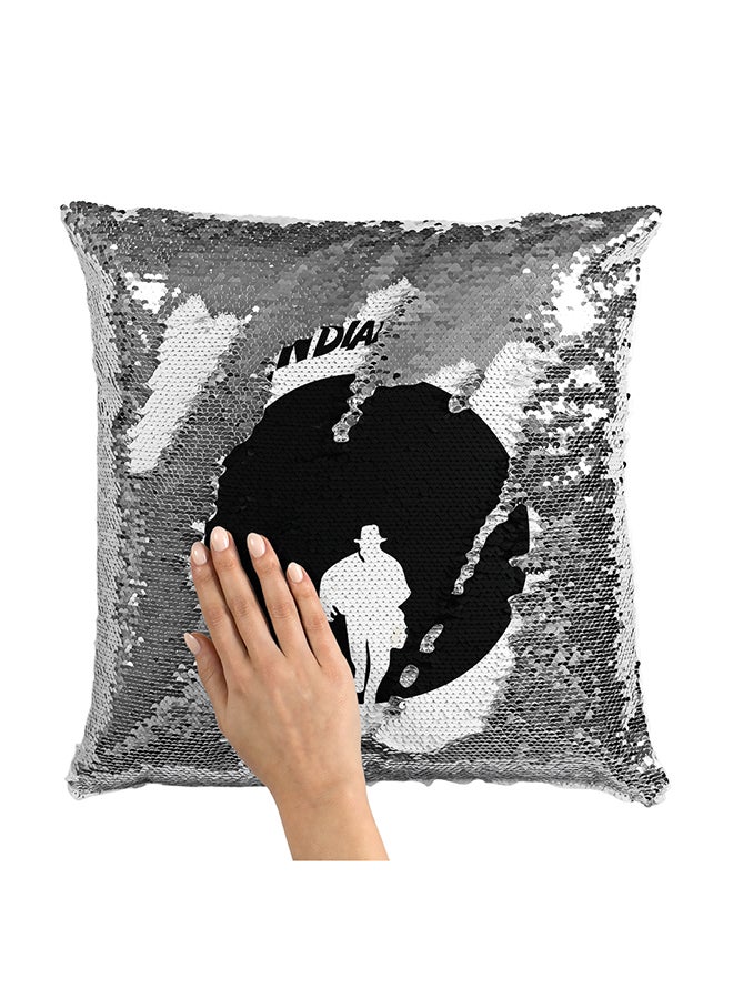 Indiana Jones Poster Sequin Throw Pillow With Stuffing Multicolour 16x16inch  - Image 1