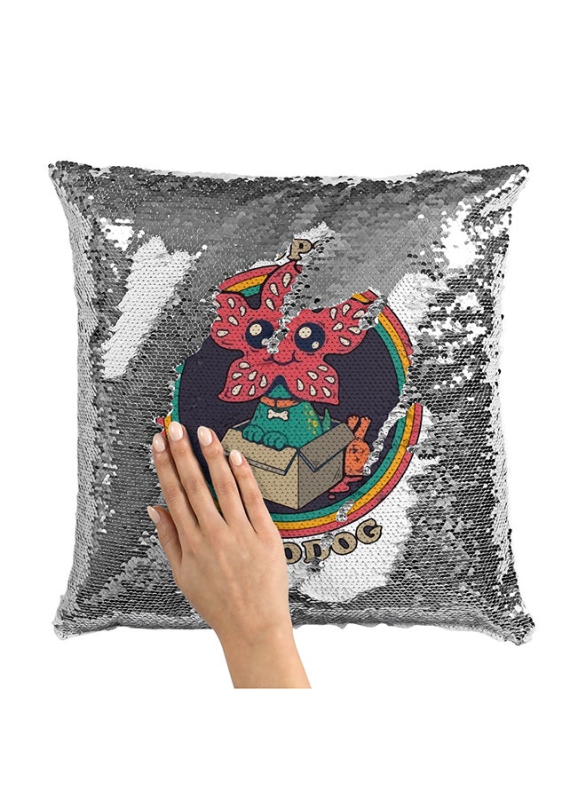 Adopt A Demodog Cute Stranger Things Sequin Throw Pillow With Stuffing Multicolour 16x16inch - Image 1