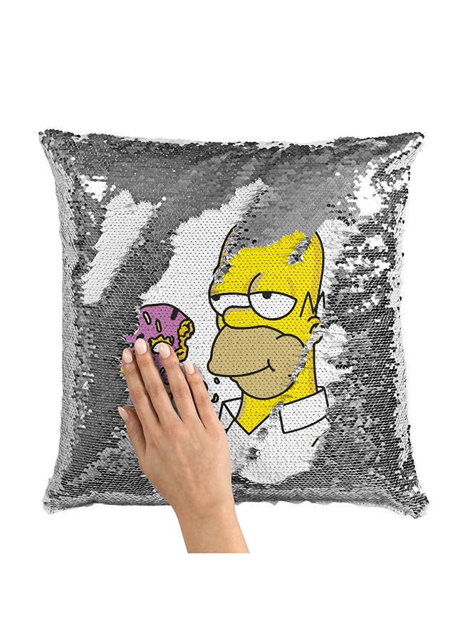 Donut Homer Simpson Sequin Throw Pillow With Stuffing Multicolour 16x16inch - Image 1