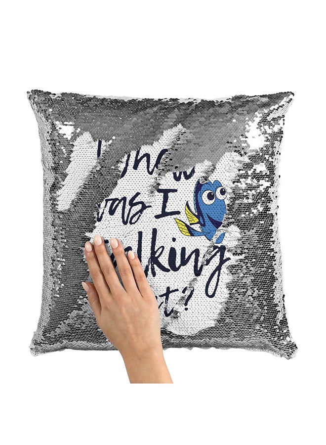 Dory Ellen Finding Nemo Quote Sequin Throw Pillow With Stuffing Multicolour 16x16inch - Image 1
