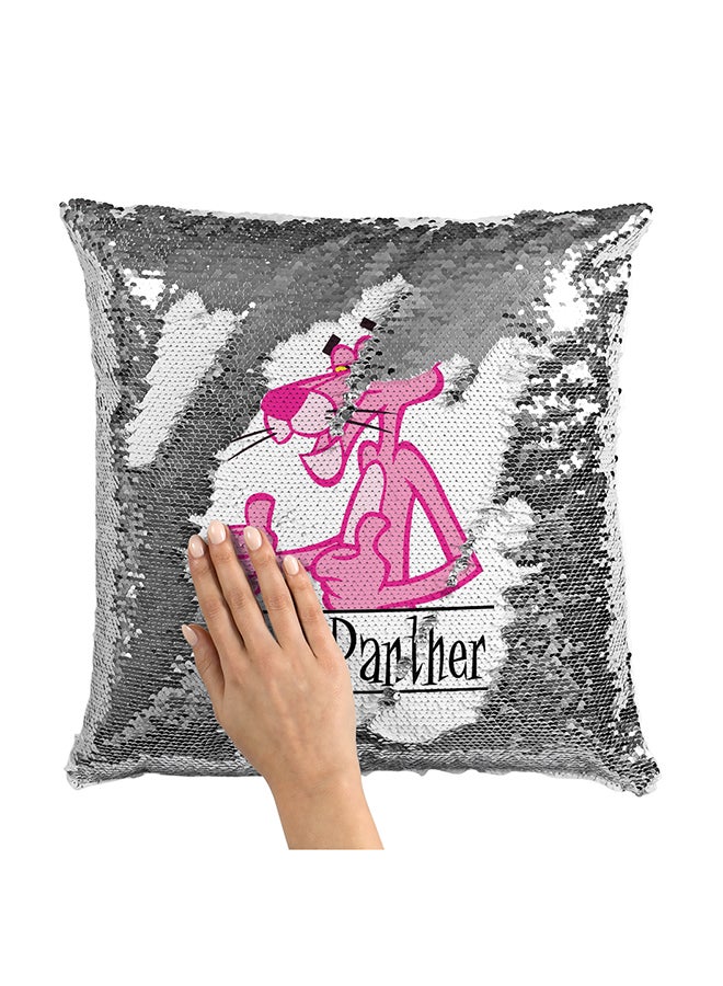 Pink Panther Logo Sequin Throw Pillow With Stuffing Multicolour 16x16inch - Image 1