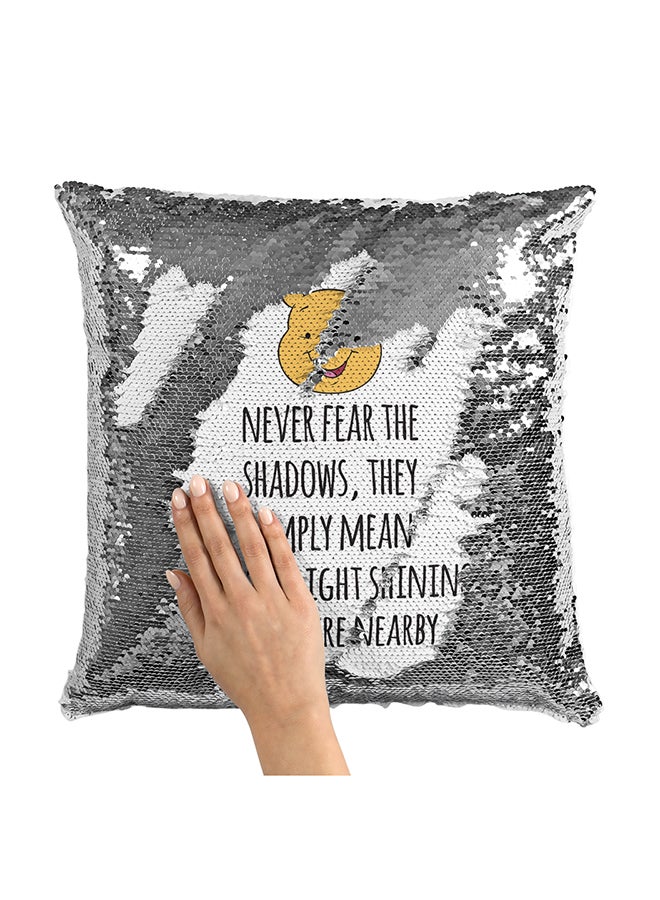 Pooh Cartoon Motivation Quote Sequin Throw Pillow With Stuffing Multicolour 16x16inch - Image 1