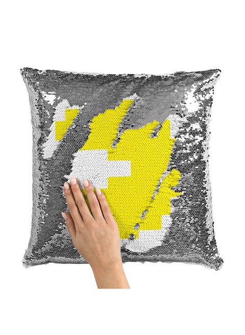 Pacman Yellow Pixel Sequin Throw Pillow With Stuffing Multicolour 16x16inch