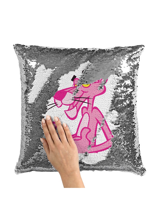 Thumbs Up Pink Panther Sequin Throw Pillow With Stuffing Multicolour 16x16inch - Image 1