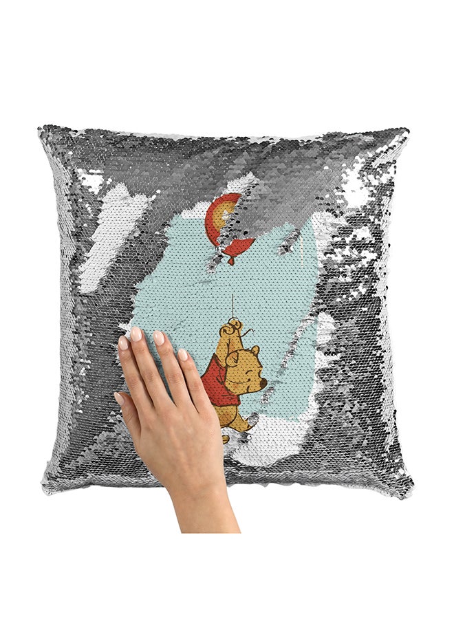 Pooh Bear Balloon Sequin Throw Pillow With Stuffing Multicolour 16x16inch  - Image 1