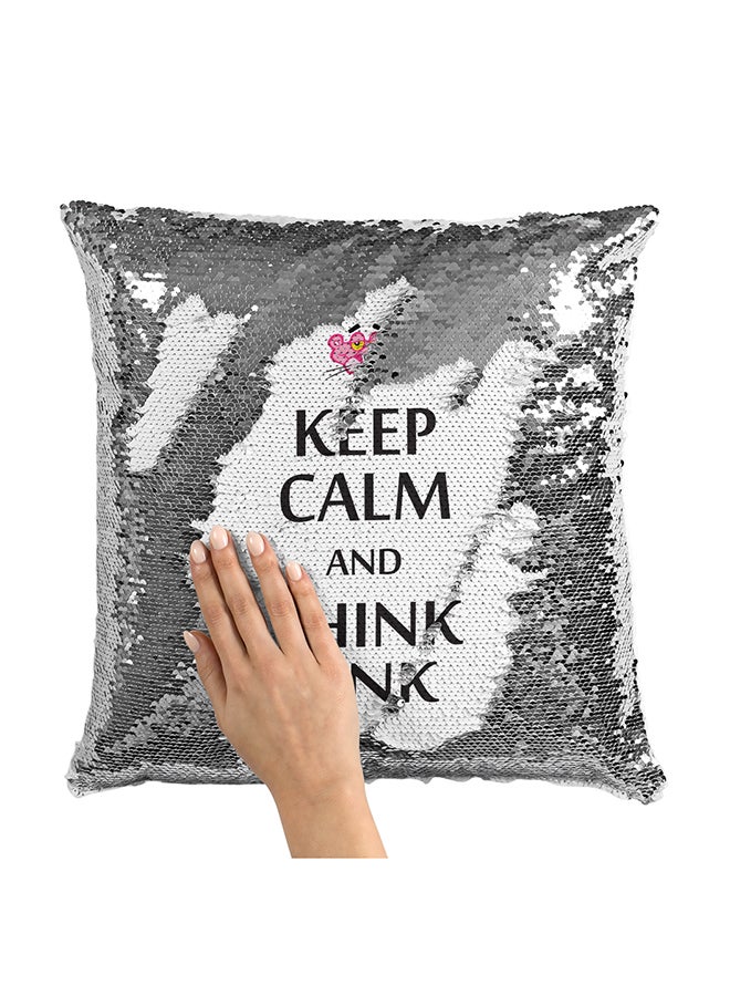 Keep Calm Pink Panther Sequin Throw Pillow With Stuffing Multicolour 16x16inch - Image 1