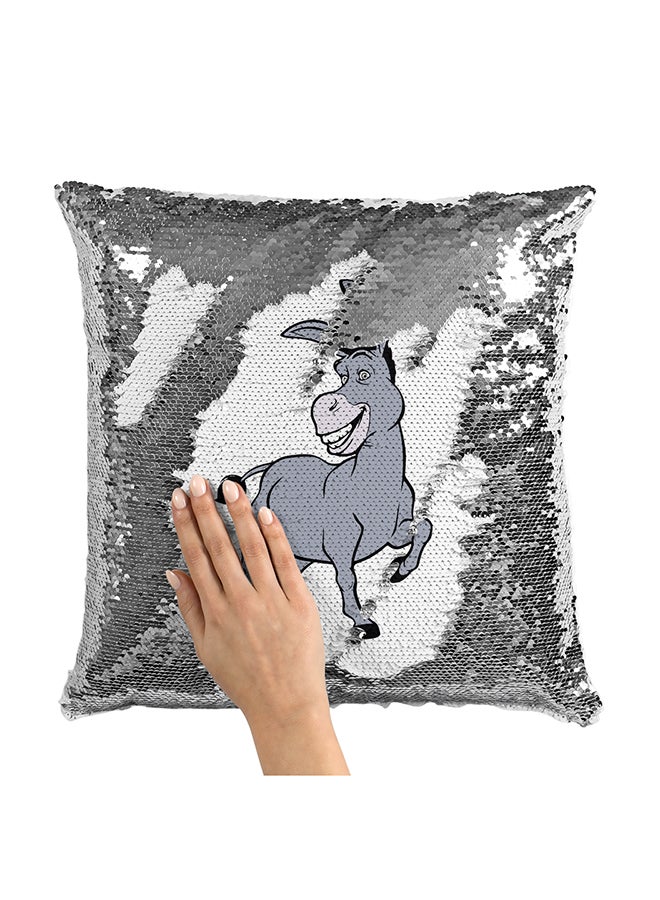 Donkey Cute Green Shrek Sequin Throw Pillow With Stuffing Grey/White 16x16inch - Image 1
