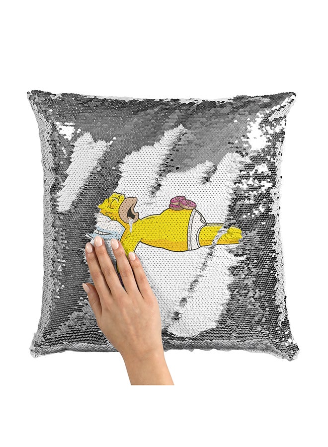 Lazy Donut Homer Simpsons Sequin Throw Pillow With Stuffing Multicolour 16x16inch - Image 1