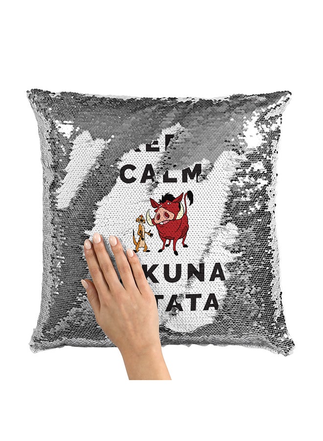 Keep Calm Lion King Sequin Throw Pillow With Stuffing Multicolour 16x16inch - Image 1