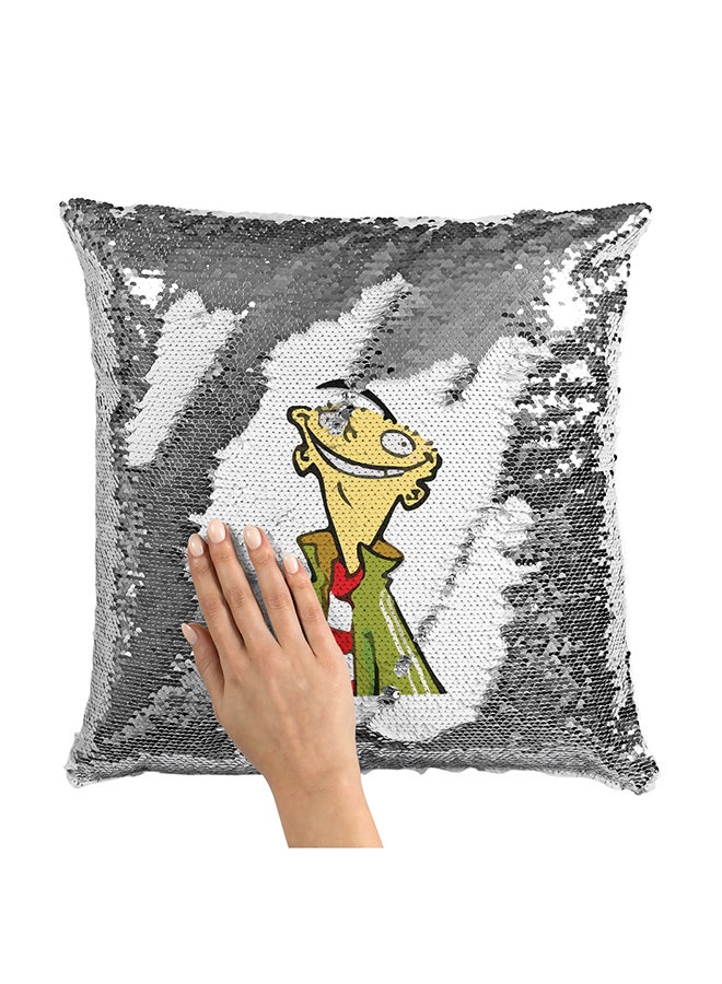 وسادة ديكور محشوة ومطرزة بالترتر بنمط شخصية مسلسل الكرتون الكلاسيكي Ed Edd And Eddie الأخضر متعدد الألوان 16x16بوصة - Image 1