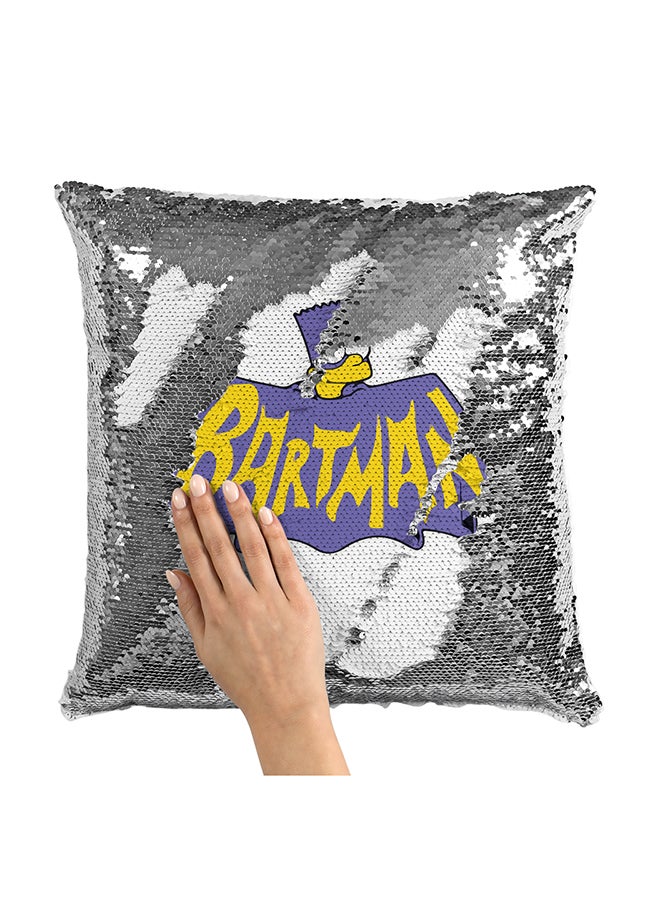 وسادة زينة مزودة بحشوة ومطرزة بالترتر بطبعة شخصية بارت سيمبسون وكلمة "Bartman" متعدد الألوان 16x16بوصة - Image 1