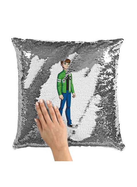 Ben 10 Smart Sequin Throw Pillow With Stuffing Grey/White 16x16inch