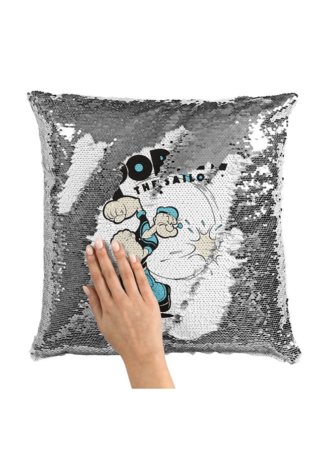 Popeye The Sailer Sequin Throw Pillow With Stuffing Multicolour 16x16inch - Image 1