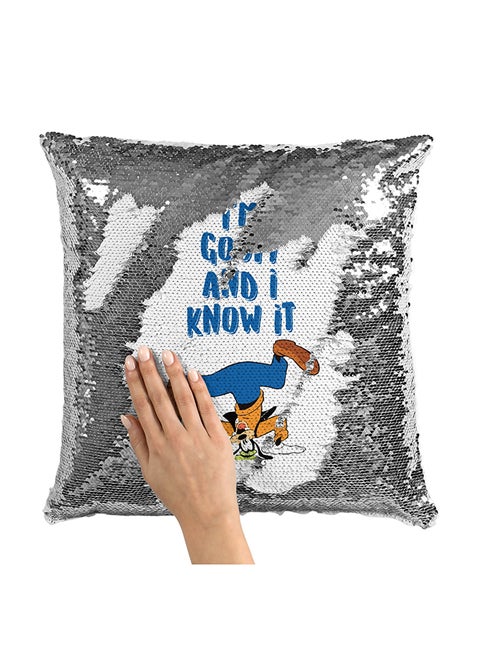I Am Goofy Sequin Throw Pillow With Stuffing Multicolour 16x16inch