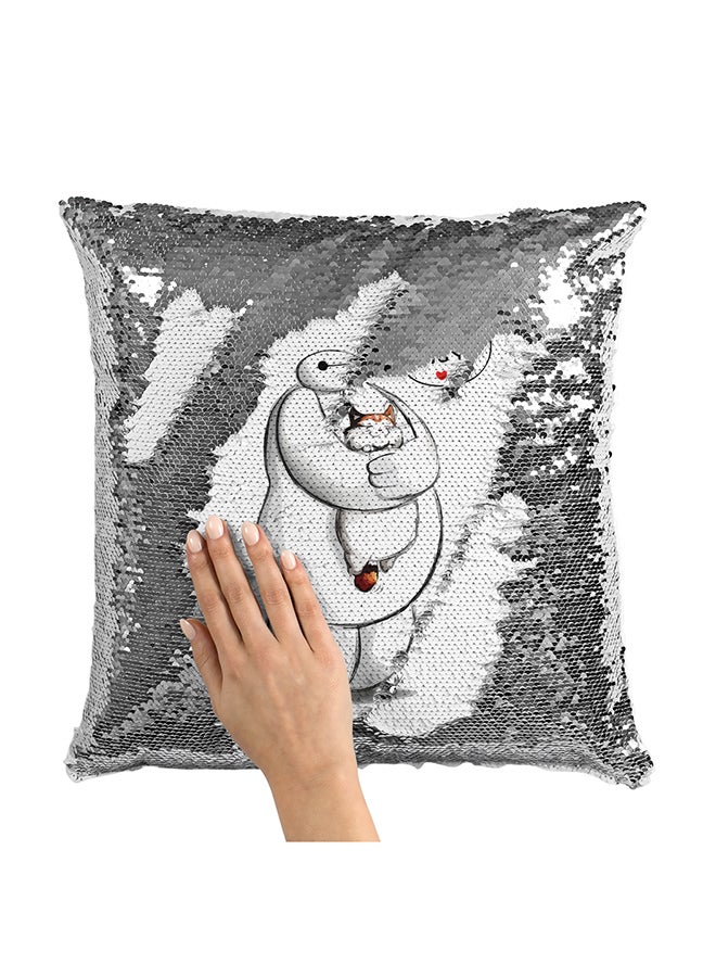 Generic Hairy Baby Fox Sequin Throw Pillow With Stuffing Grey/White 16x16inch  - Image 1
