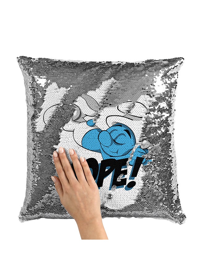 Lazy Smurf Nope Cartoon Sequin Throw Pillow With Stuffing Multicolour 16x16inch - Image 1