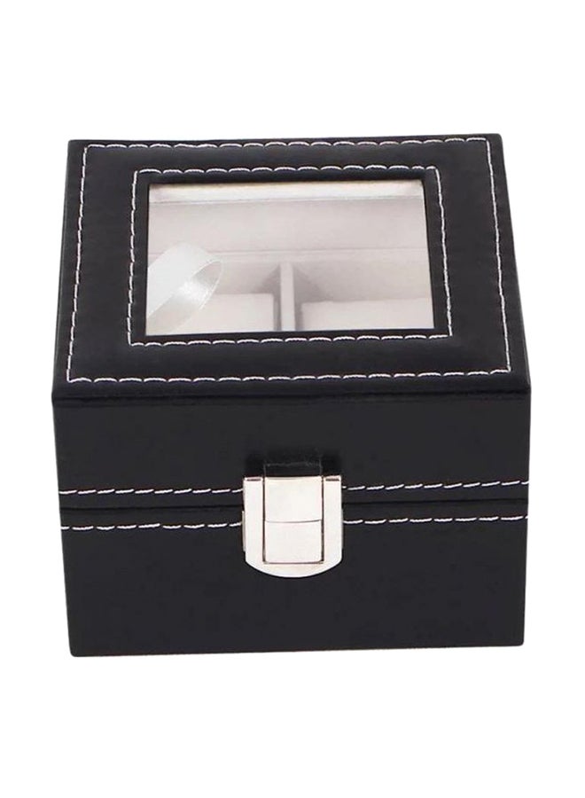 Top Glass Leather Compartment Box Black/White - Image 1