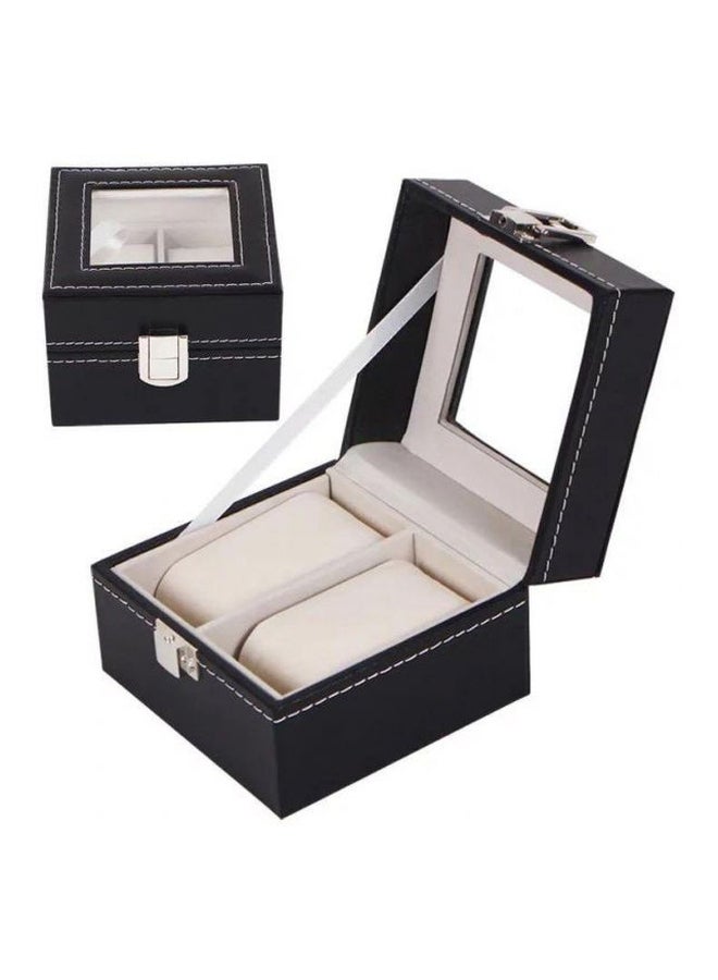 Top Glass Leather Compartment Box Black/White - Image 3