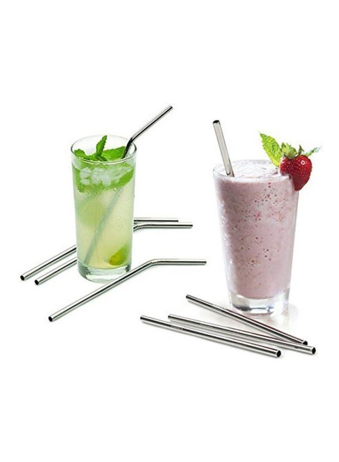 8-Piece Metal Drinking Straws With 2 Cleaning Brush Set Silver 10.5inch  - Image 3