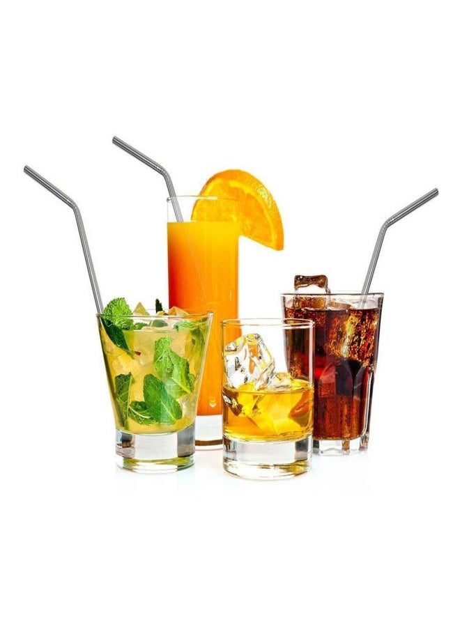 8-Piece Metal Drinking Straws With 2 Cleaning Brush Set Silver 10.5inch  - Image 2