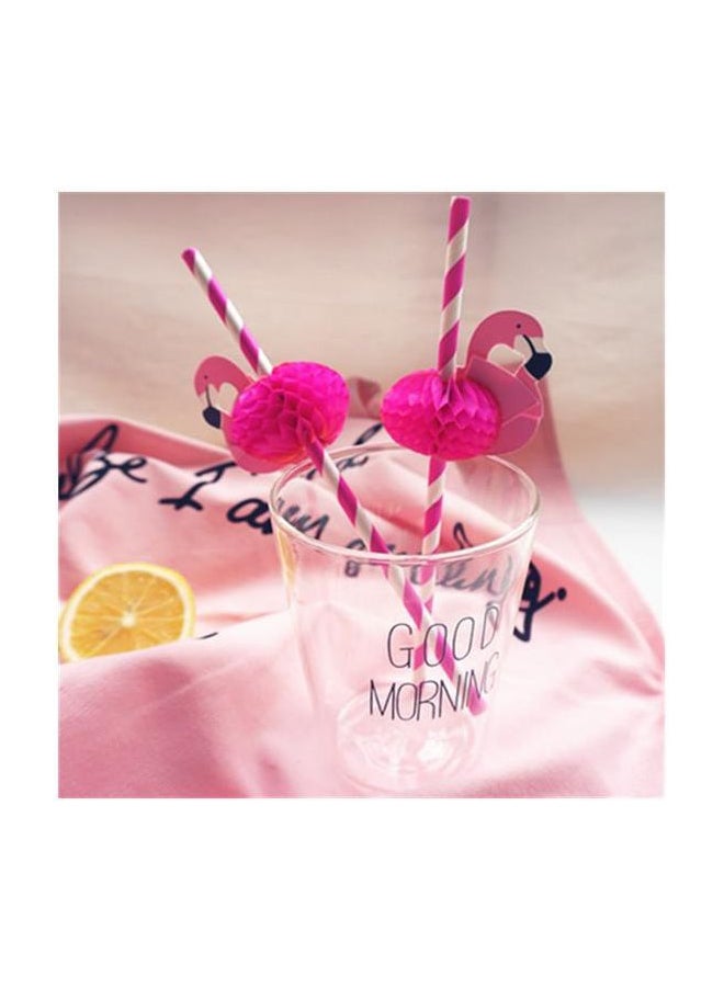 10-Piece Flamingo Paper Straws Pink/White - Image 3