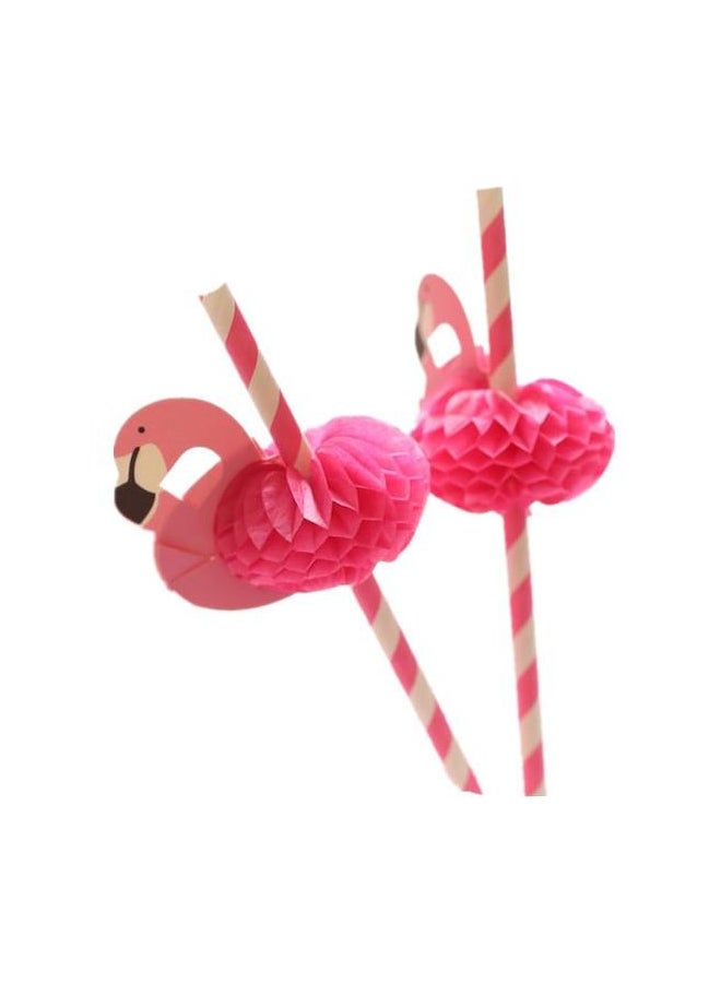 10-Piece Flamingo Paper Straws Pink/White - Image 5