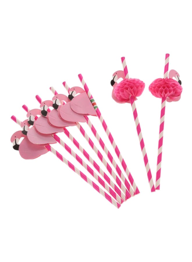 10-Piece Flamingo Paper Straws Pink/White - Image 1