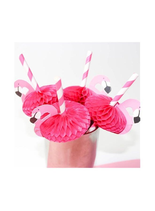 10-Piece Flamingo Paper Straws Pink/White - Image 2