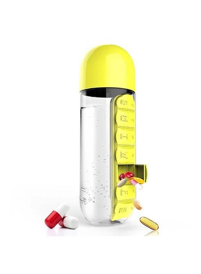 كومفي زجاجة مياه مزودة بمنظم لأقراص الدواء أصفر/شفاف - Image 2