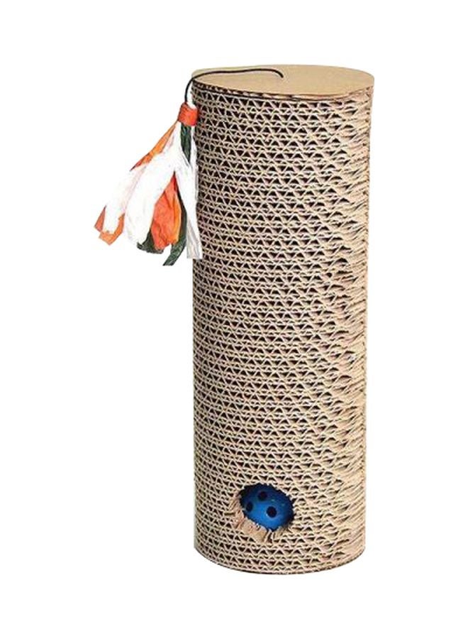 Cylindric Scratcher Toy With Teaser Beige/Orange/White - Image 1