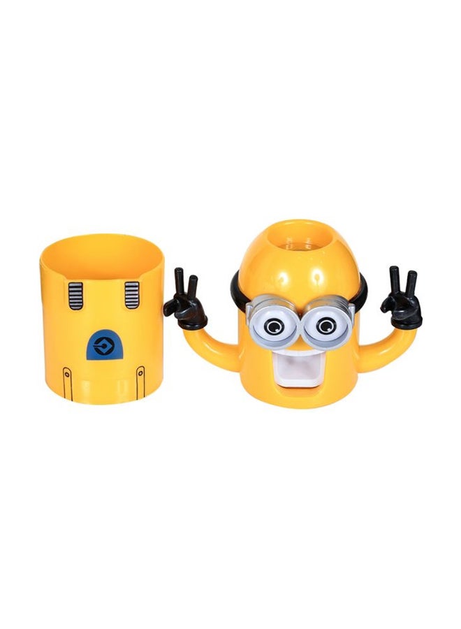 Glazed Design Toothpaste Dispenser With Toothbrush Holder Yellow/Black - Image 4