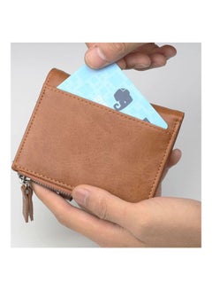 RFID Leather Small Zipper Around Wallet Brown - v1553262434/N22519602A_3