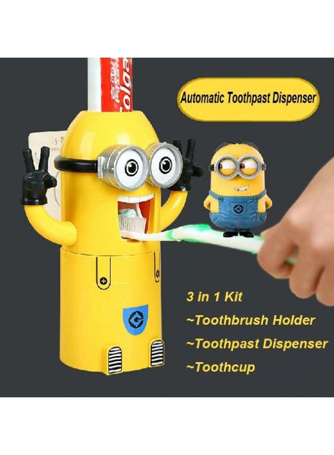 Tooth Paste Dispenser With Toothbrush Holder Yellow/Black - Image 4