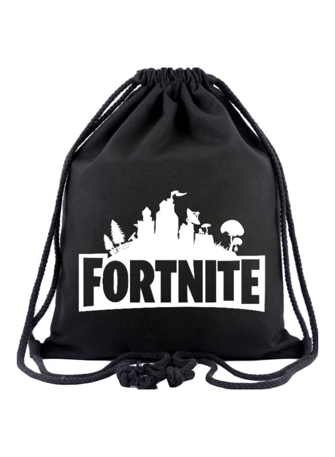 ماركة غير محددة حقيبة ظهر رياضية برباط مطبوعة بكلمة ‘Fortnite’ أسود/ أبيض  - Image 1
