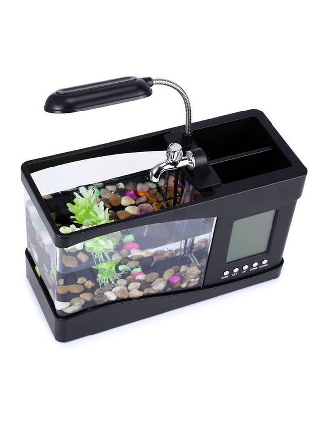 USB Electronic Aquarium Fish Tank With Water Running LED Pump Light Calendar Clock Black - Image 4