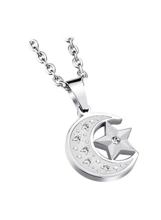 Titanium Steel Moon Star Shaped Pendant Necklace - v1553262894/N22520331A_1