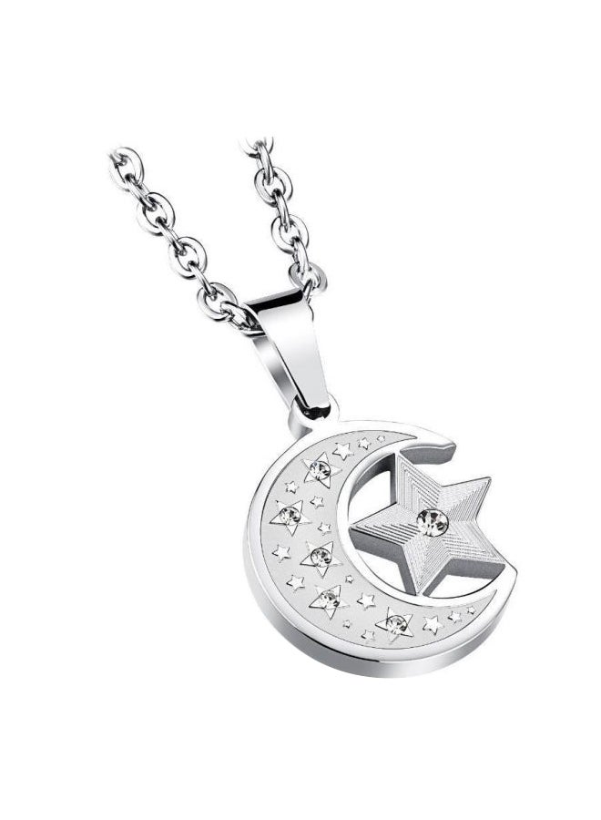 OPK Titanium Steel Moon Star Shaped Pendant Necklace 