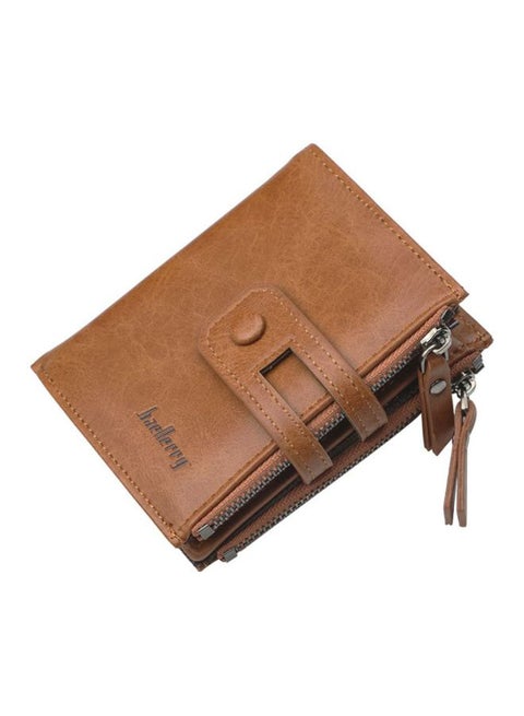 RFID Leather Small Zipper Around Wallet Brown