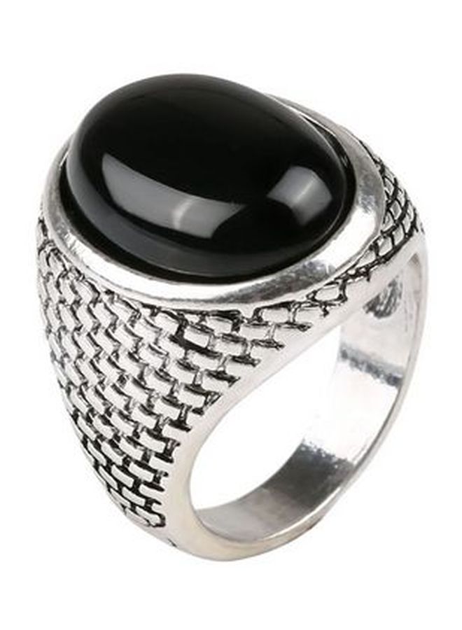 خاتم من خليط معدني مطلي بالفضة مرصع بحجر الراين - Image 1