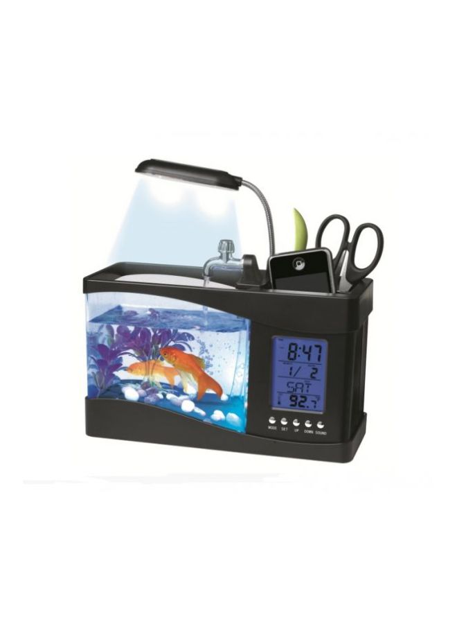 USB Electronic Aquarium Fish Tank With Water Running LED Pump Light Calendar Clock Black - Image 2